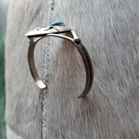 Silver and Turquoise Bear Paw Cuff Bracelet Adjustable Native Tribal Indigenous - Picture 5 of 9
